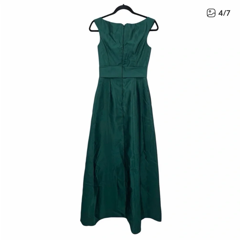 Alfred Sung dress D811s off the shoulder draped wrap satin maxi green size 2 - Picture 3 of 4